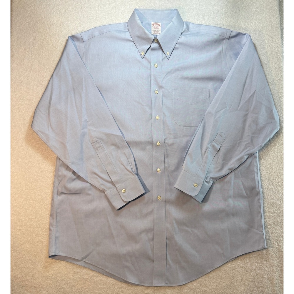 Brooks Brothers Traditional Fit Non-Iron Cotton Dress Shirt Light Blue 17-34